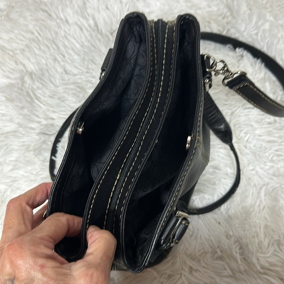 Fossil Black Pebble Leather Stitches Medium Shoulder Satchel HandBag Purse EUC. - Picture 9 of 12